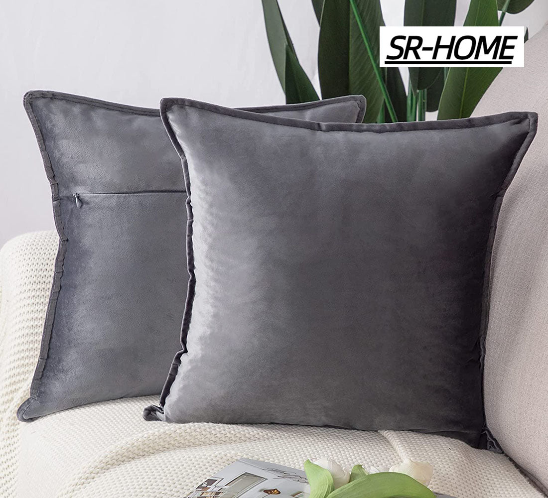 Set of 2 Super Soft Velvet Decorative Throw Pillow Covers Square with Fringe Cushion Case H328