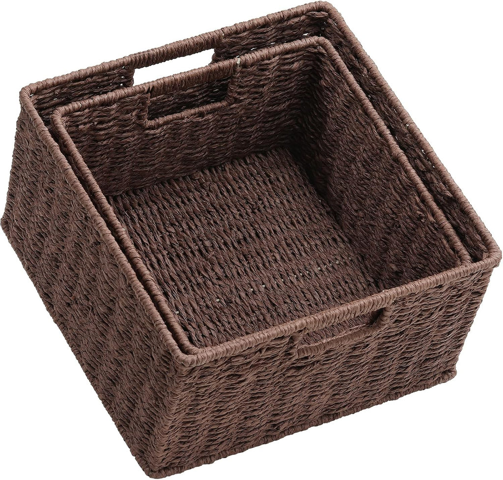 Black Woven Storage Baskets with Handles, Set of 2 T561510