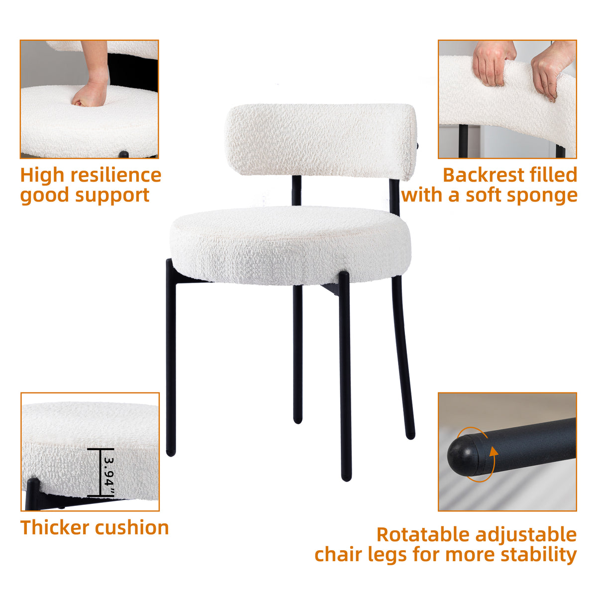 White Boucle Dining Chairs Set of 2 M5717