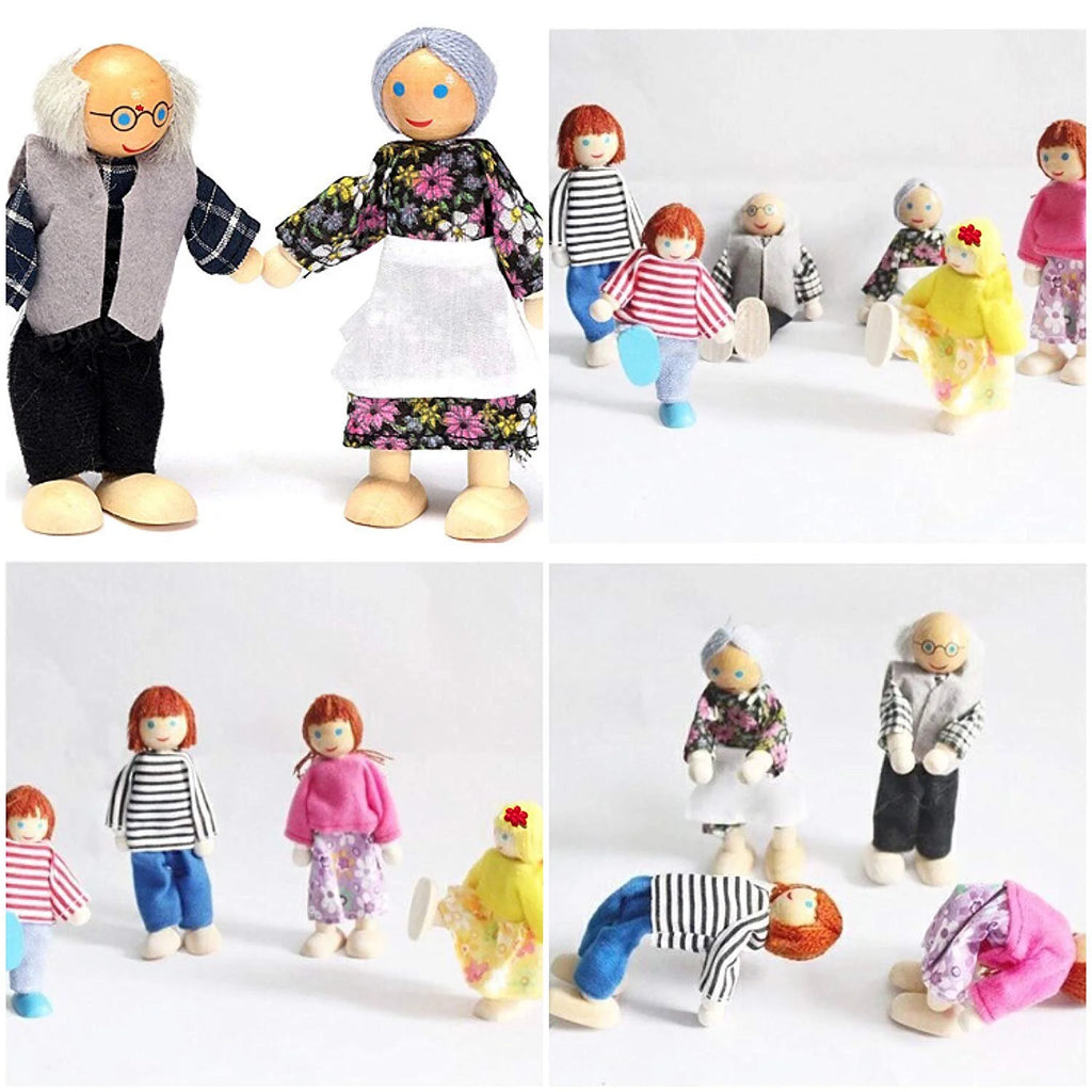 Wooden Dolls Playset Set of 7 People with Dog K84344