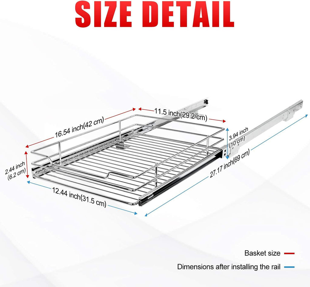 Pull Out Cabinet Organizer, Heavy Duty Slide Out Pantry Shelves Sliding Drawer Storage, 12.44 W x 16.54 D V373632