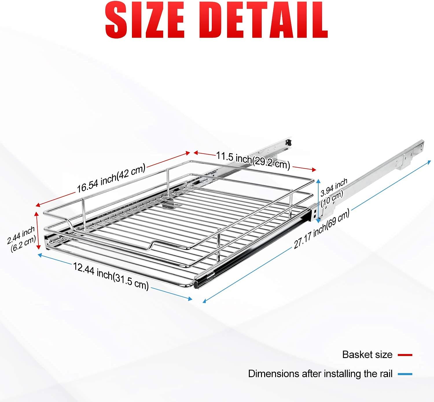 Pull Out Cabinet Organizer, Heavy Duty Slide Out Pantry Shelves Sliding Drawer Storage, 12.44 W x 16.54 D V373632