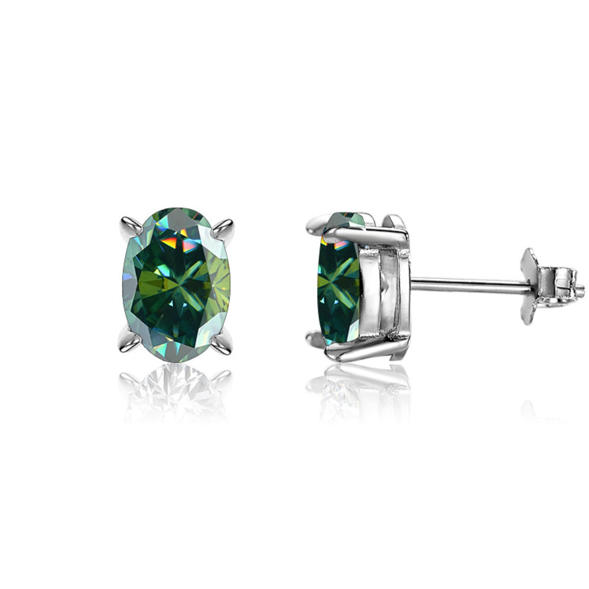Oval Cut Moissanite Stud Earrings, 925 Sterling Silver, D Color VVS1 Clarity, 2ct C585