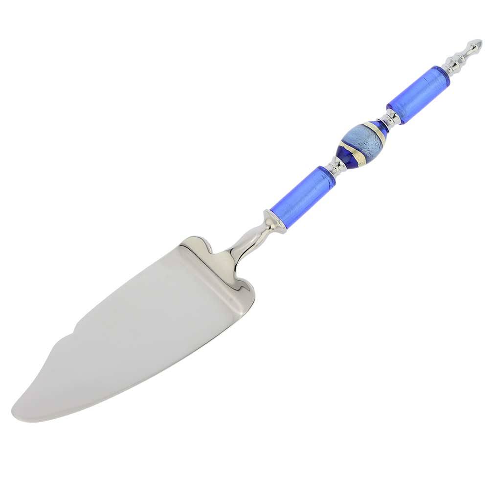 Silver Blue Stripes Italian Glass Cake Server H25553