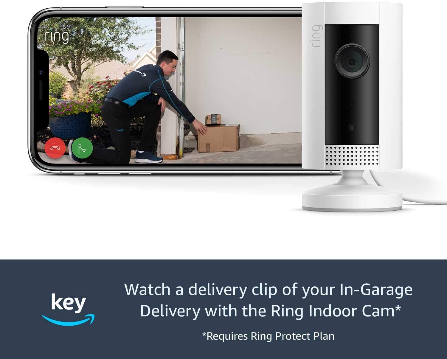 White Wireless Smart Garage Hub and Controller with Ring Indoor Cam HD Security Camera Y998451