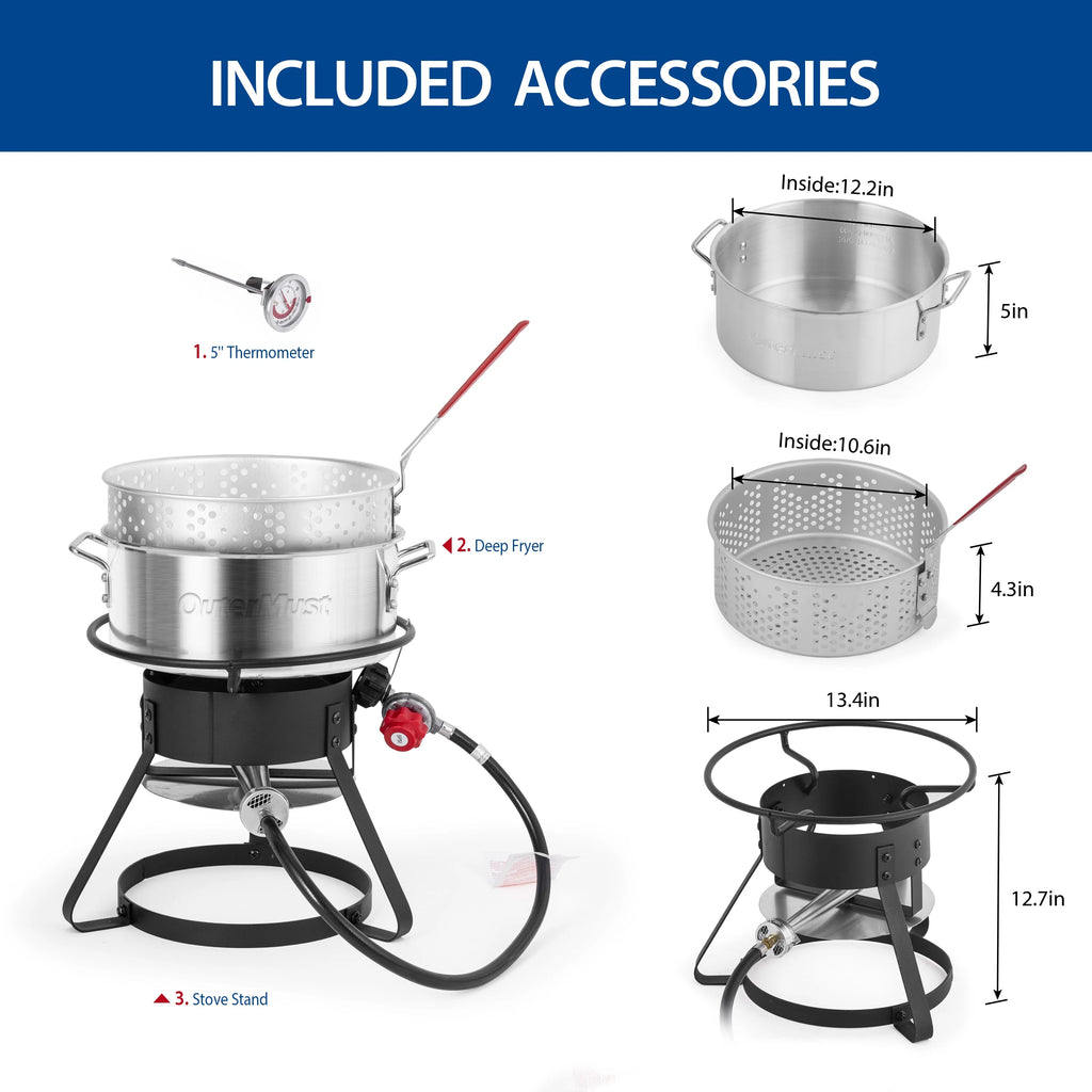 11 Qt. Aluminum Outdoor Deep Fry Pot with Basket and Thermometer V9103