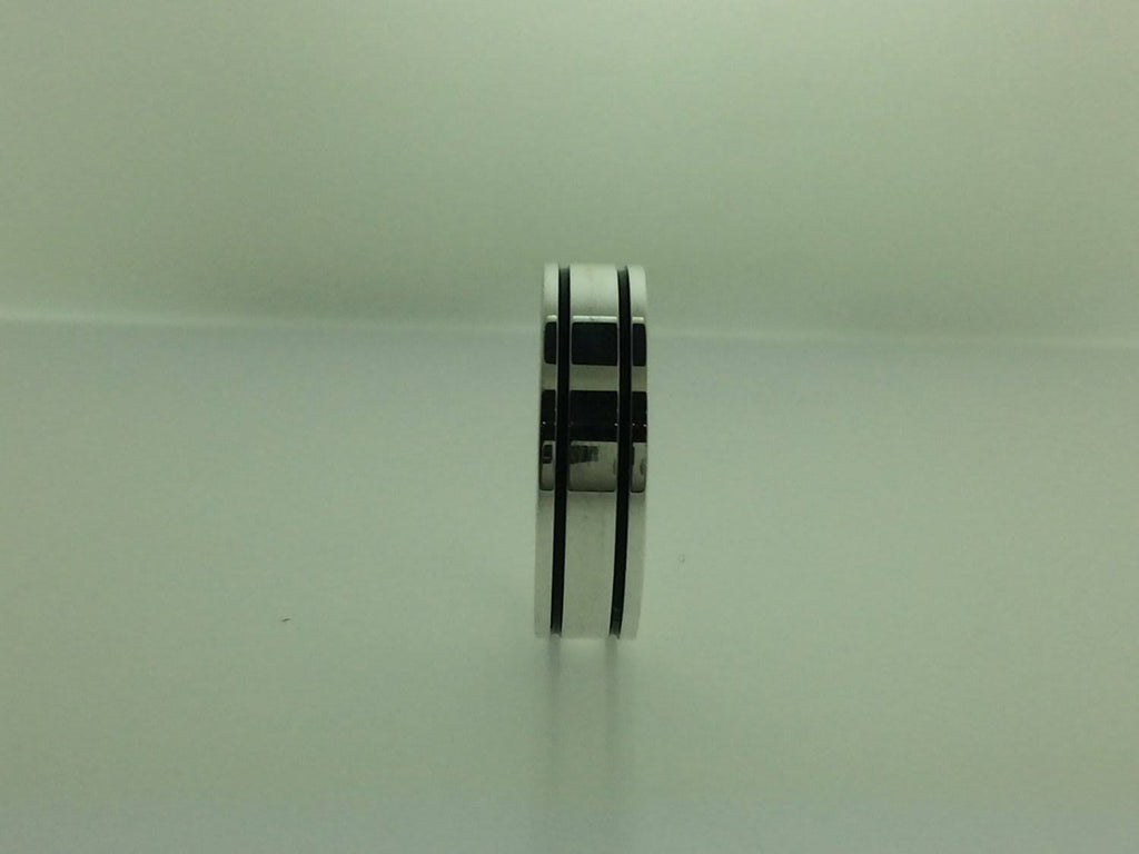 Polished Sterling Silver 6mm Double Black Groove Wedding Band 6.5 X3058