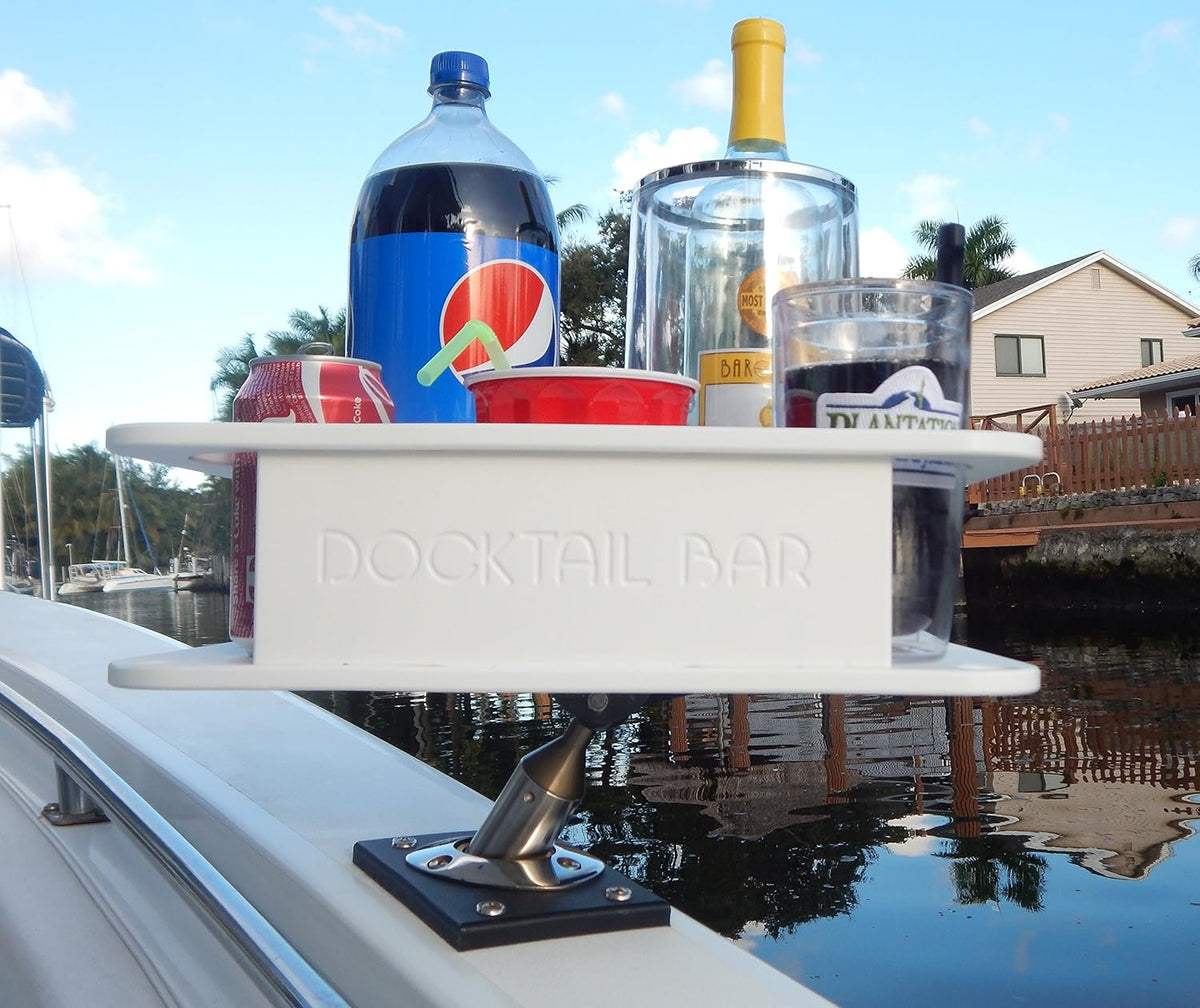 White Plastic Boat Cup Holder with Rod Holder Mount T372
