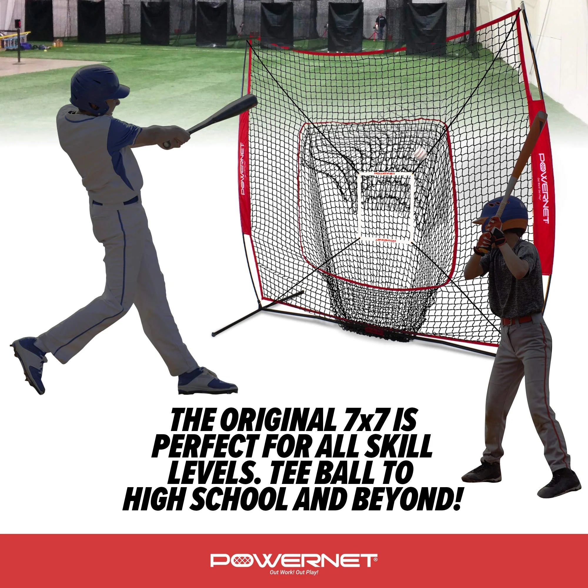 7x7 Baseball Softball Hitting Net with Weighted Heavy Ball and Carry Bag U447