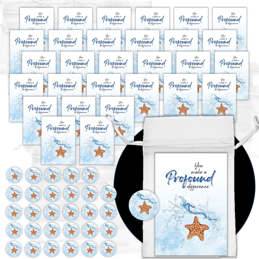 Starfish Story Cards with Matching Starfish Gifts, Pull-String Bags and Blue Splash Starfish - 90 Pieces W306895
