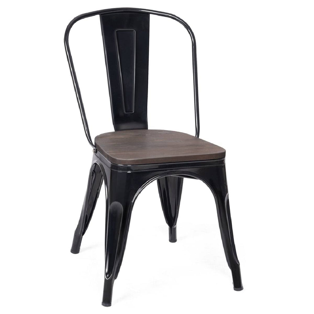 Black Metal Frame Wood Seat Stackable Bistro Dining Chair Set of 4 X747