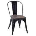Black Metal Frame Wood Seat Stackable Bistro Dining Chair Set of 4 X747
