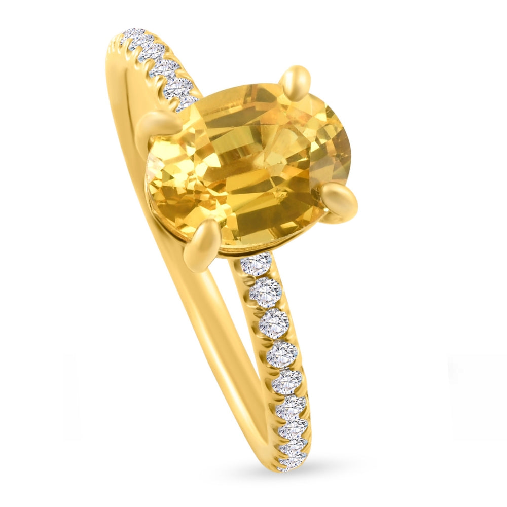 Oval Yellow Sapphire & Diamond Ring 14k Yellow Gold B9178