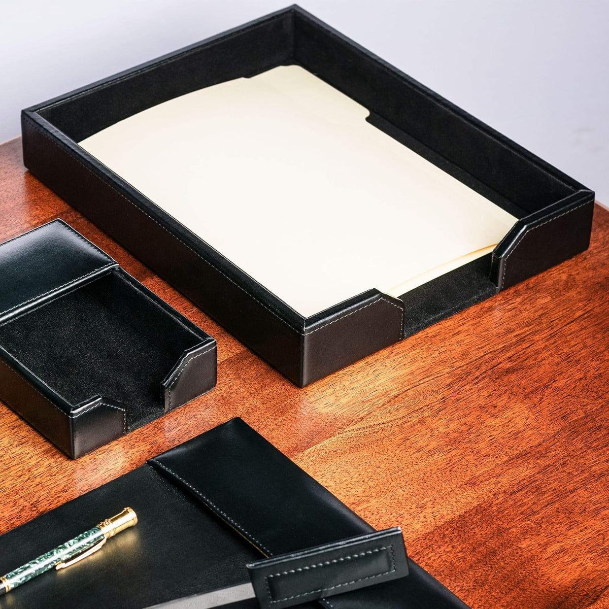 Black Bonded Leather Letter Tray F98416