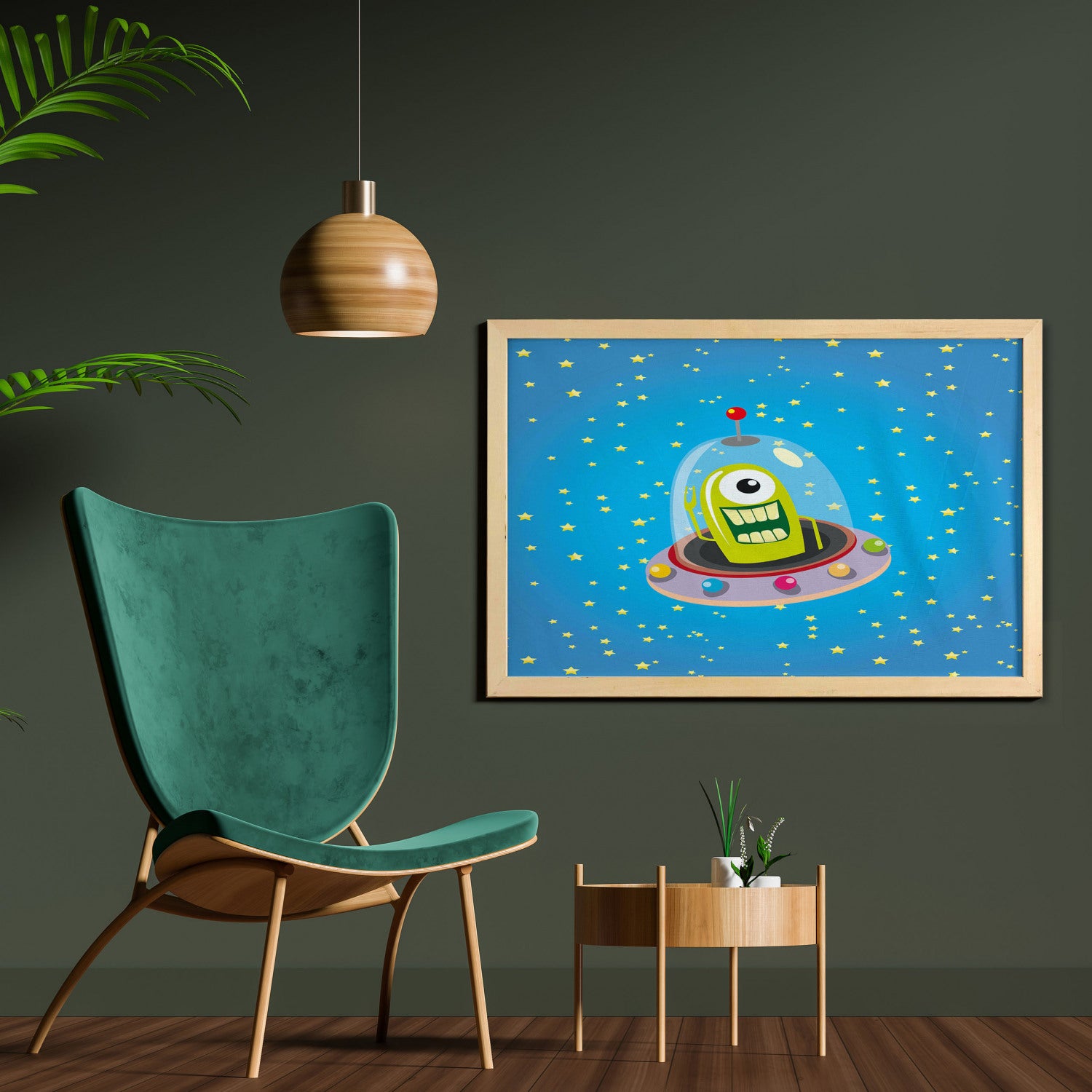 Multicolor Printed Fabric Space Wall Art with Frame, 35" x 23" D5391