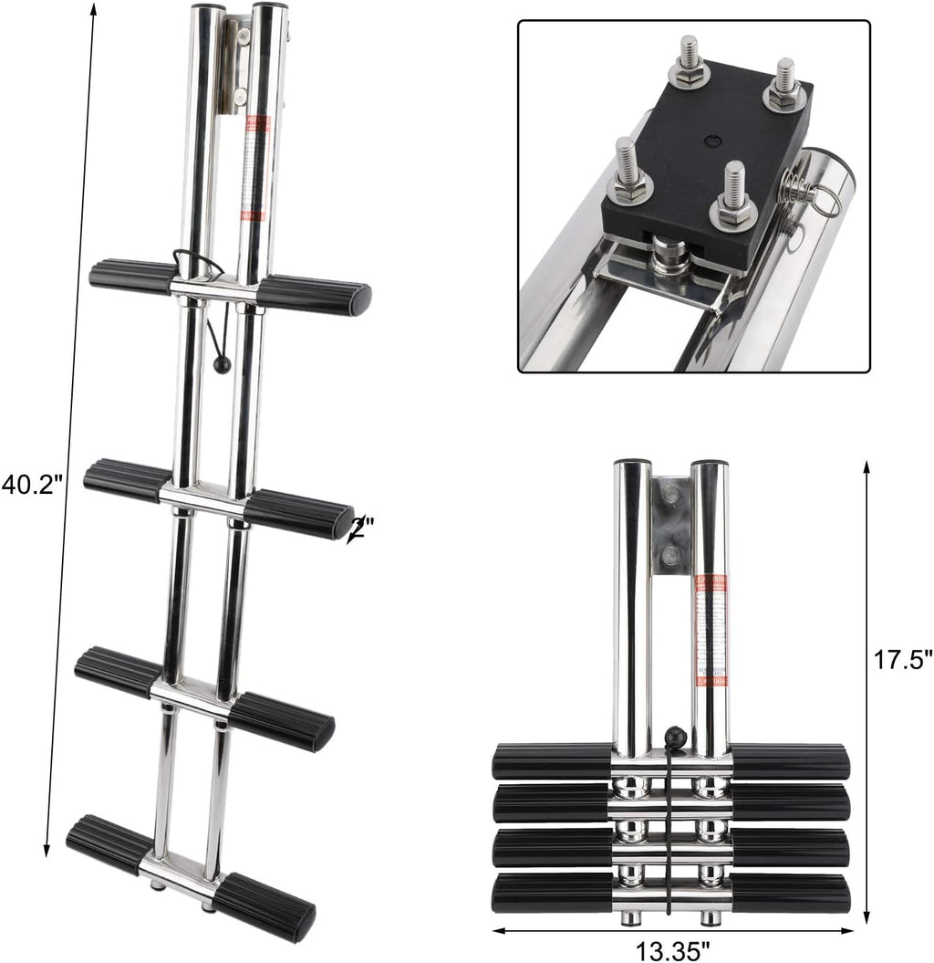 4 Step Dual Vertical Telescopic Boat Dive Ladder with transom mounting Bracket, 316 Stainless Steel Sport Ladder R466789