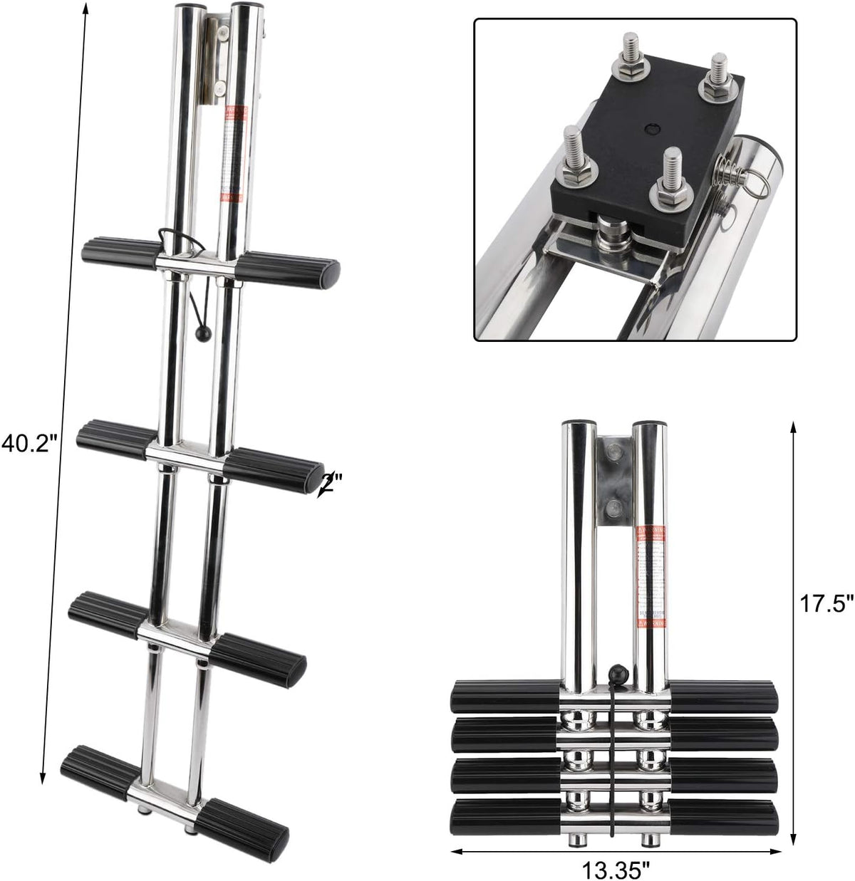 4 Step Dual Vertical Telescopic Boat Dive Ladder with transom mounting Bracket, 316 Stainless Steel Sport Ladder R466789