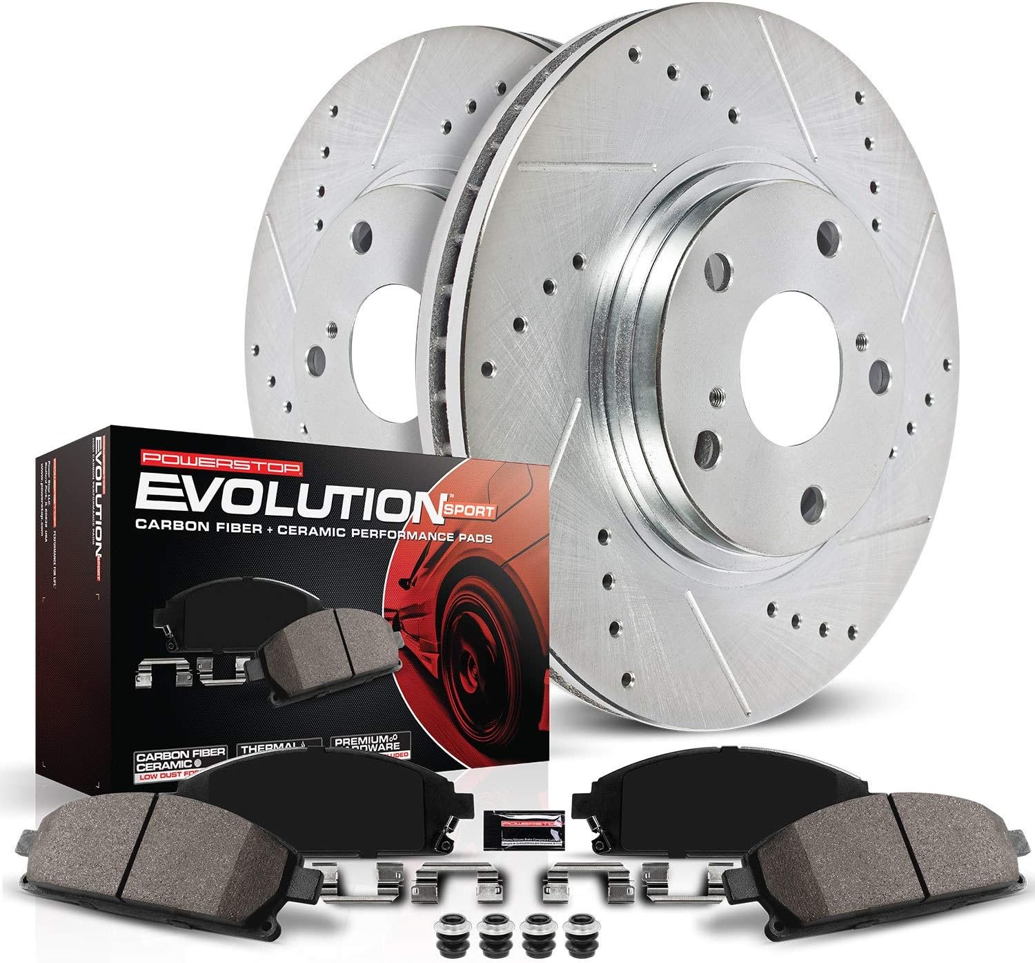 Front Z23 Carbon Fiber Brake Pads with Drilled & Slotted Brake Rotors Kit B446552