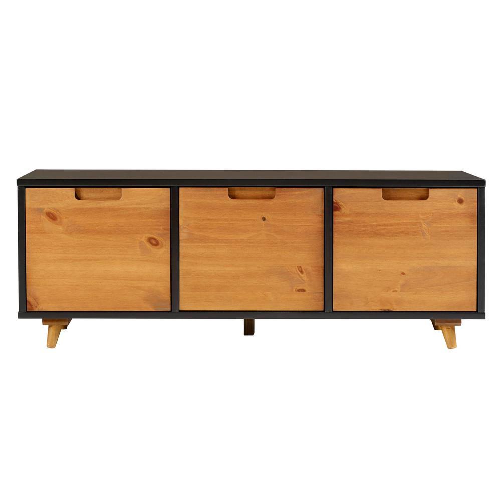 Caramel and Black Wood Storage Bench with 3-Drawers O521