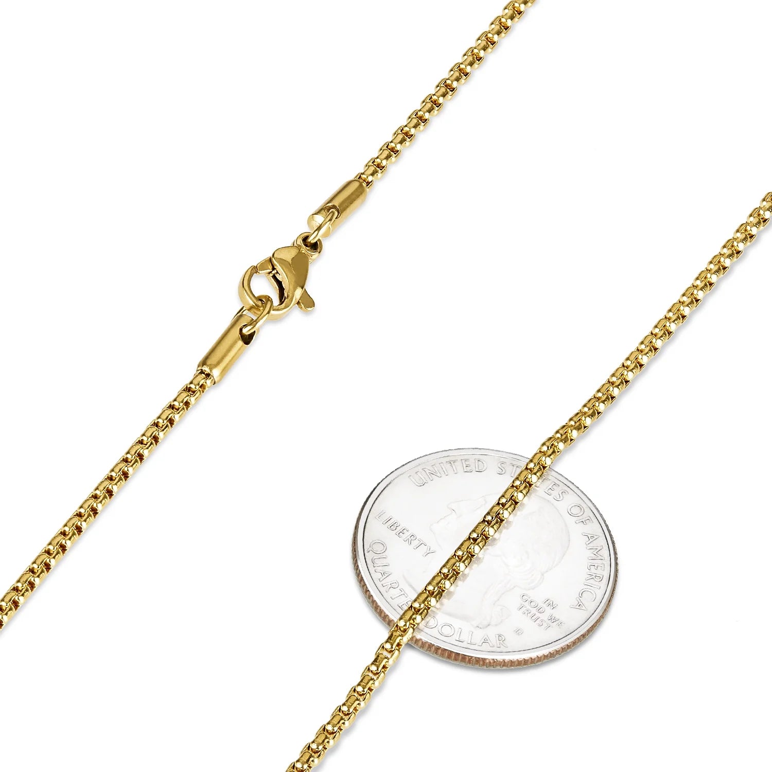 24k Yellow Gold Plated Stainless Steel Square Box Choker Chain Necklace, 16 inches R308247