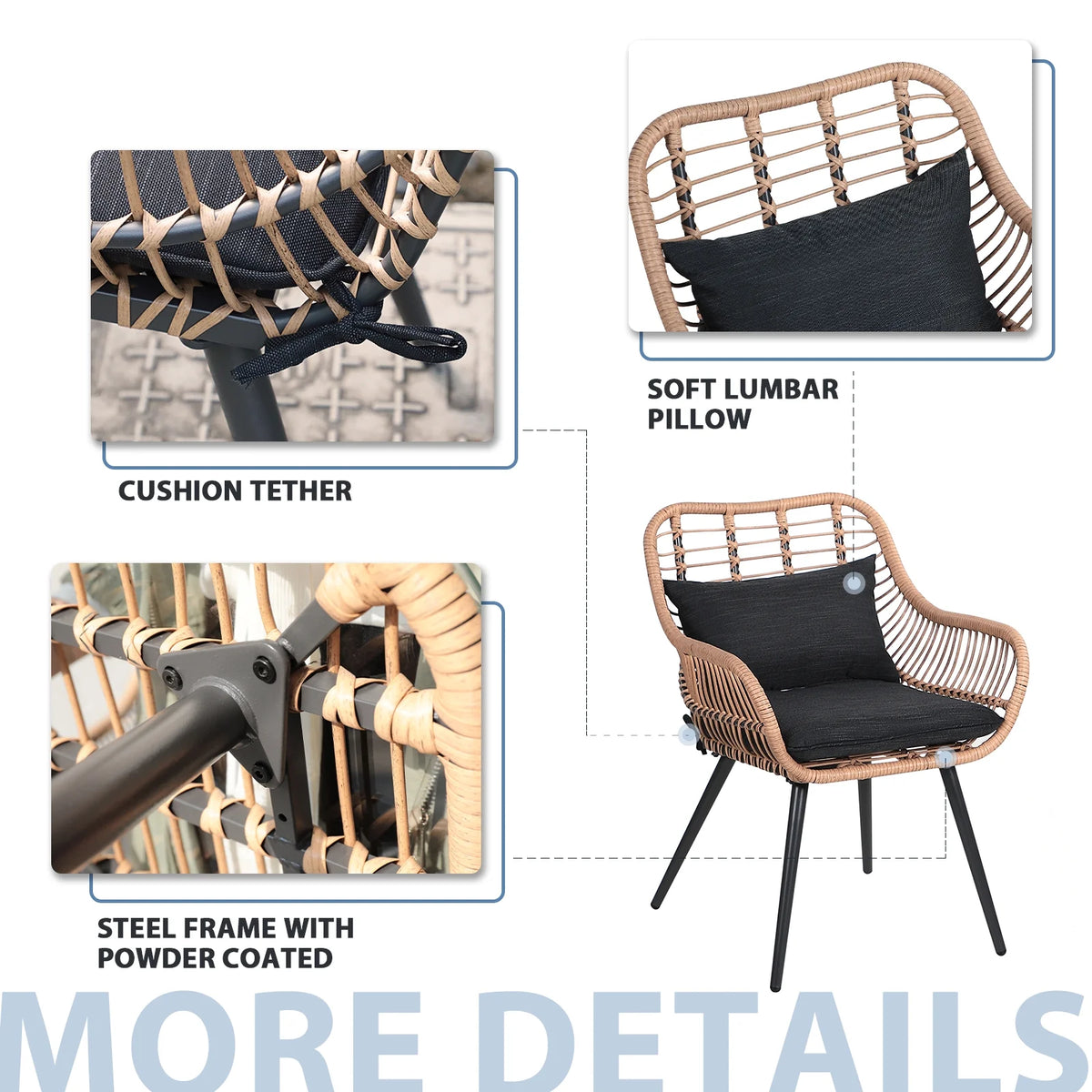 3-Piece Patio Set with Square Glass Top Coffee Table, Cushions and Lumbar Pillows J219