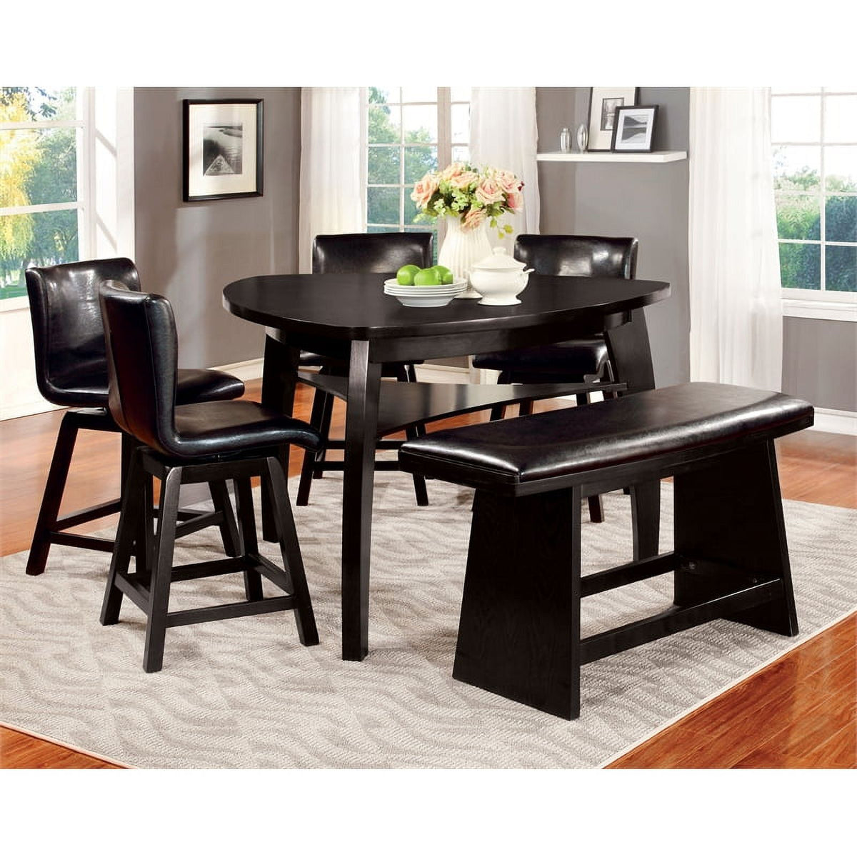 Faux Leather Padded Dining Bench in Black U1069
