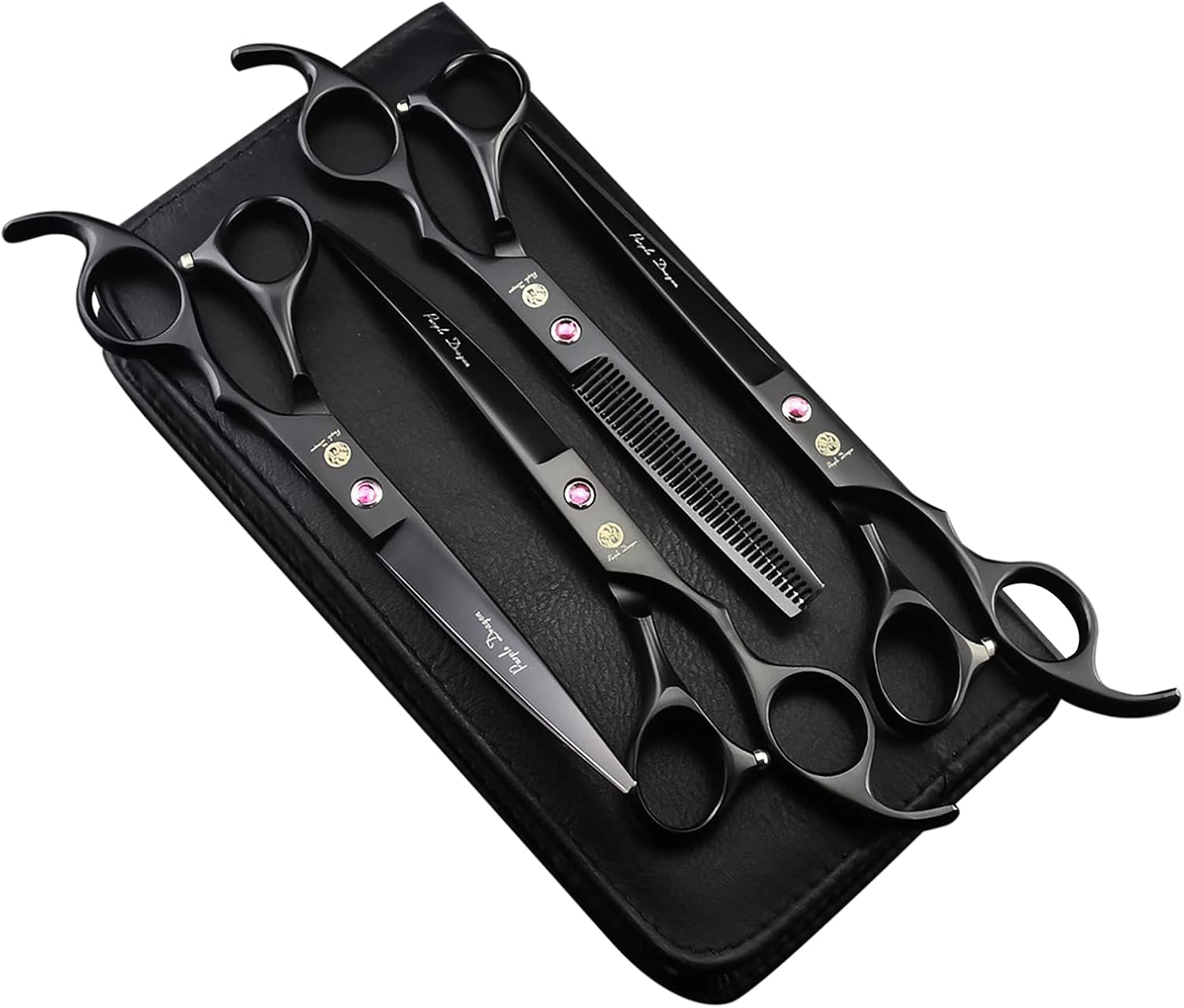 7.0 inch 4PCS Pet Grooming Scissors Kit Japan Premium Steel Straight & Curved & Thinning Blade Shears Set with Case N113