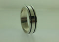 Polished Sterling Silver 6mm Double Black Groove Wedding Band 6.5 X3058