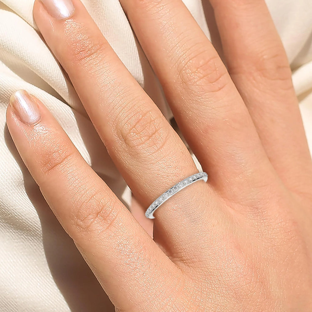 10k White Gold diamond moissanite wedding band K1435