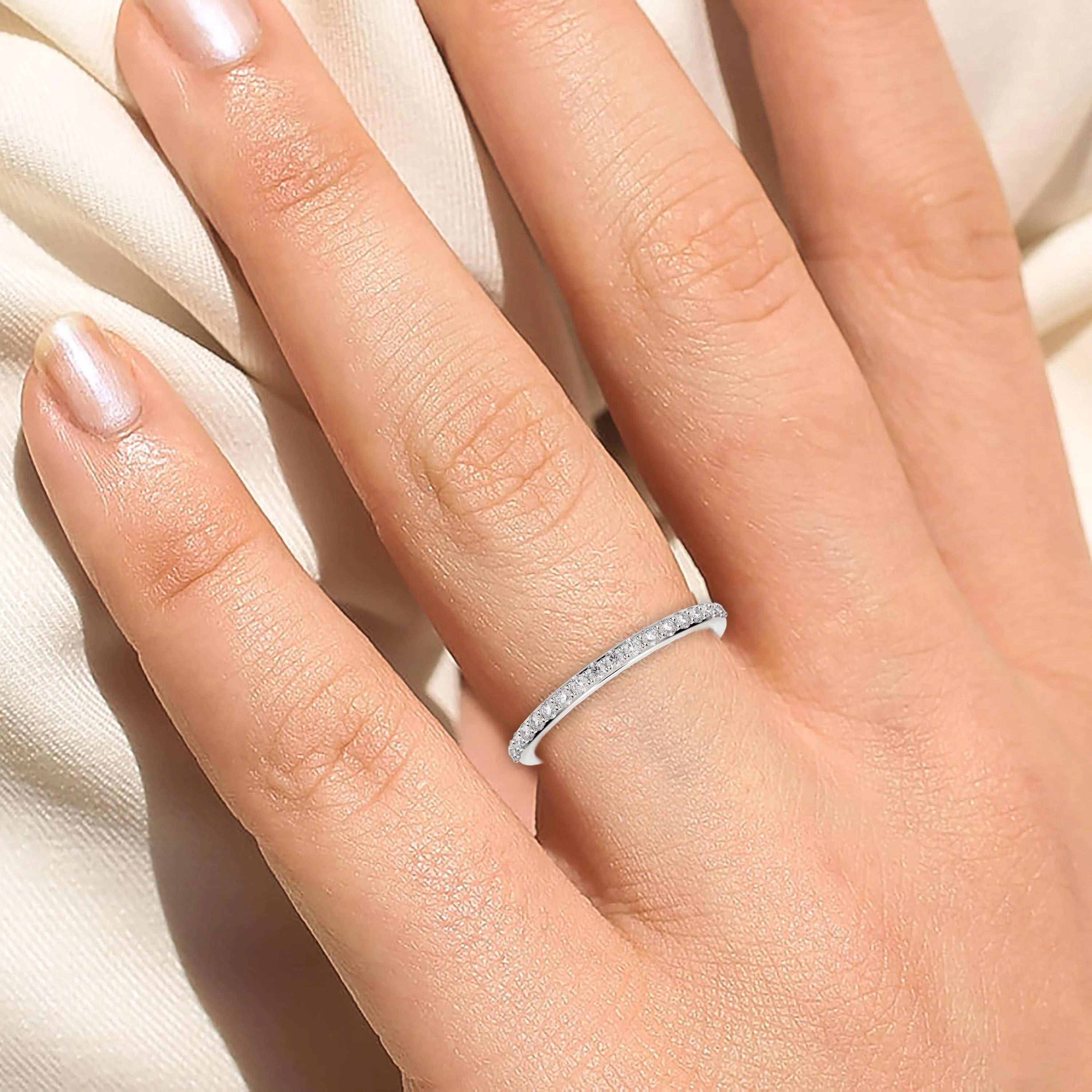 10k White Gold diamond moissanite wedding band K1435