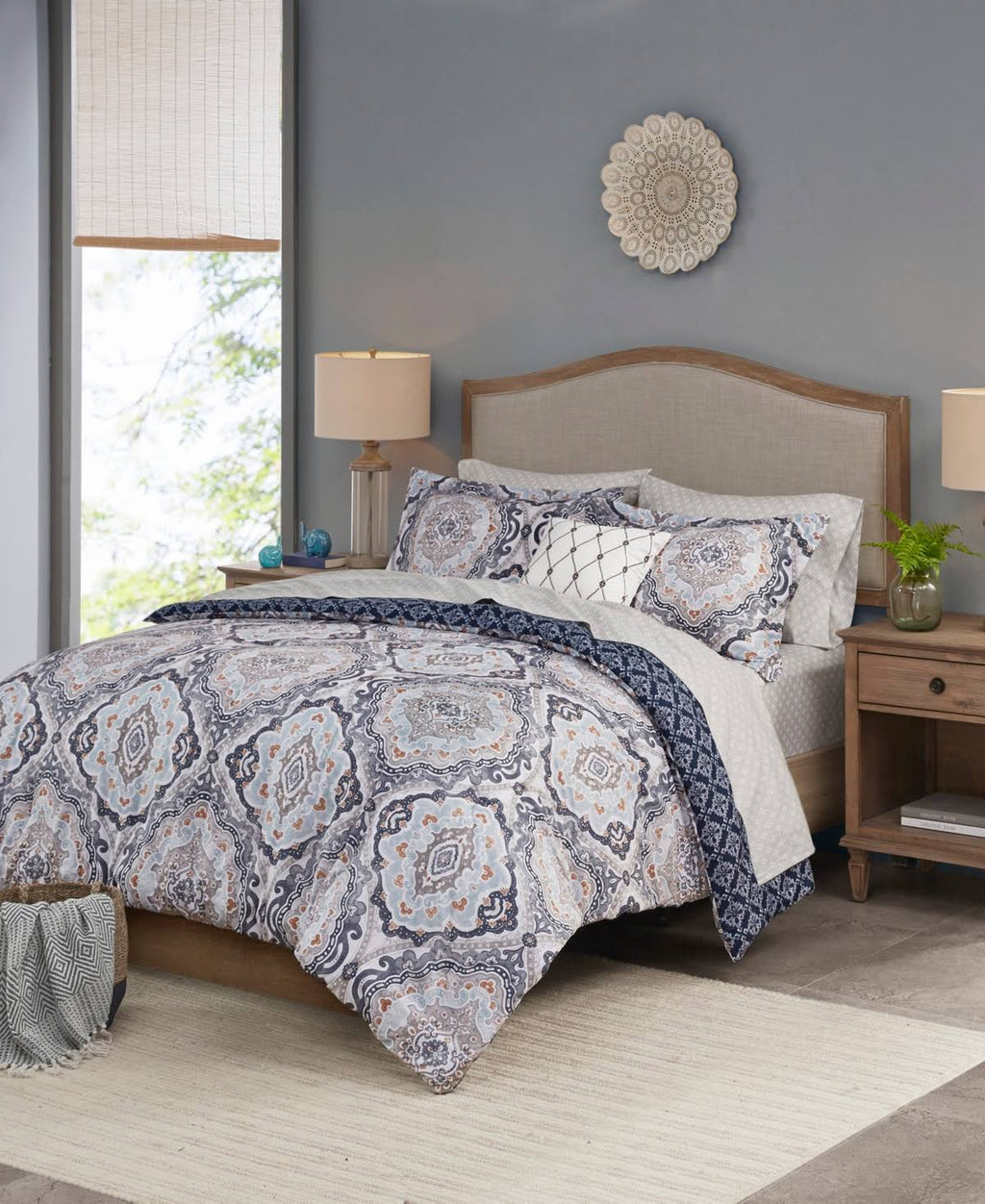 Navy King Reversible Complete Bedding Set W839592
