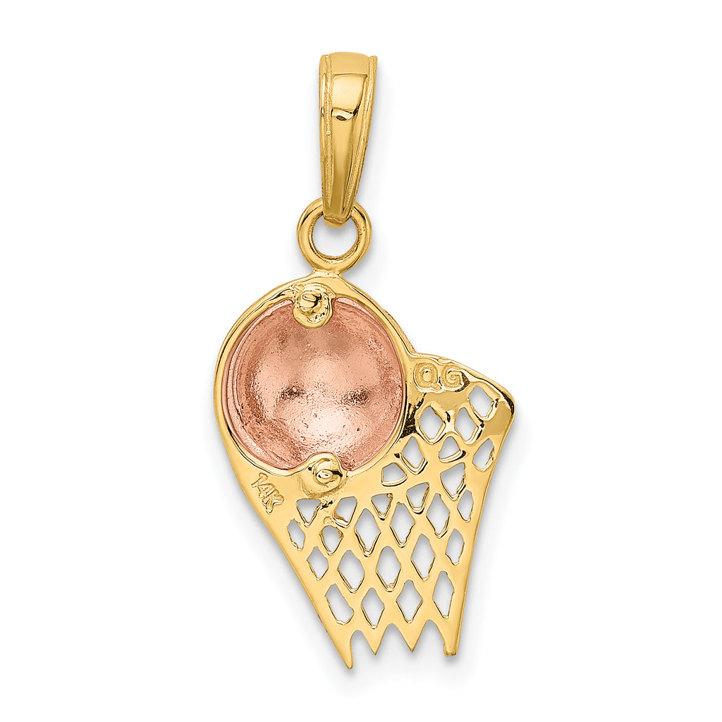 14K Two-Tone Gold Basketball Hoop Pendant with 10K Yellow Gold Rope Chain 16" G8256