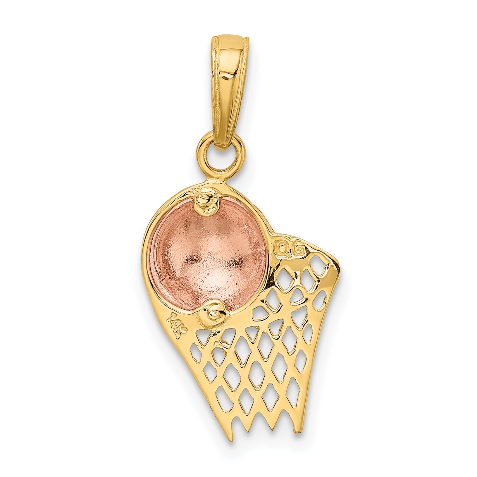 14K Two-Tone Gold Basketball Hoop Pendant with 10K Yellow Gold Rope Chain 16" G8256