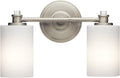 Brushed Nickel 2 Light Vanity Light with Satin Etched Cased Opal and Clear Glass Accent M149