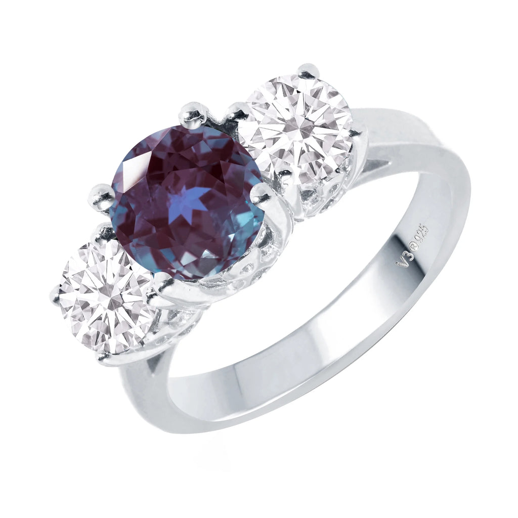 Three Stone Ring with Alexandrite and Moissanite O780