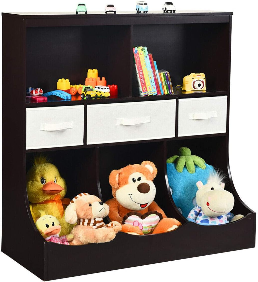 3-Tier Kids Bookcase Storage Organizer Cabinet Shelf with 8 Compartment Box and 3 Removable Drawers (White) G35315