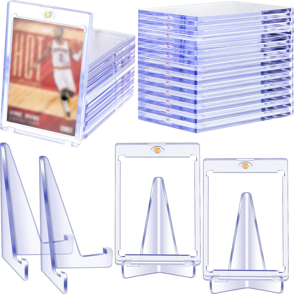 20 Pieces Magnetic Card Holders with 10 Packs Clear Acrylic Stands 35 Pt Clear Trading Cards Cases Protectors L425