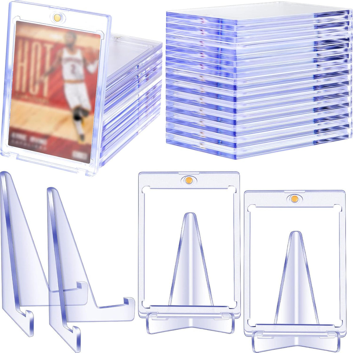 20 Pieces Magnetic Card Holders with 10 Packs Clear Acrylic Stands 35 Pt Clear Trading Cards Cases Protectors L425
