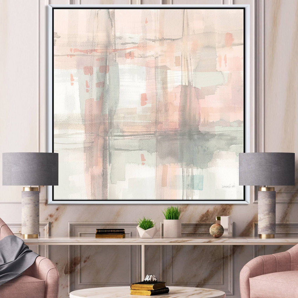 Pink Grey Modern Framed Canvas - 32 in. Wide x 16 in. High - Gold E34624