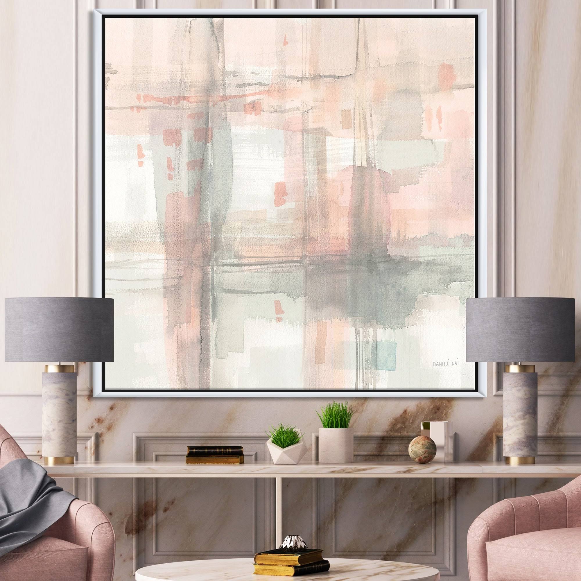 Pink Grey Modern Framed Canvas - 32 in. Wide x 16 in. High - Gold E34624