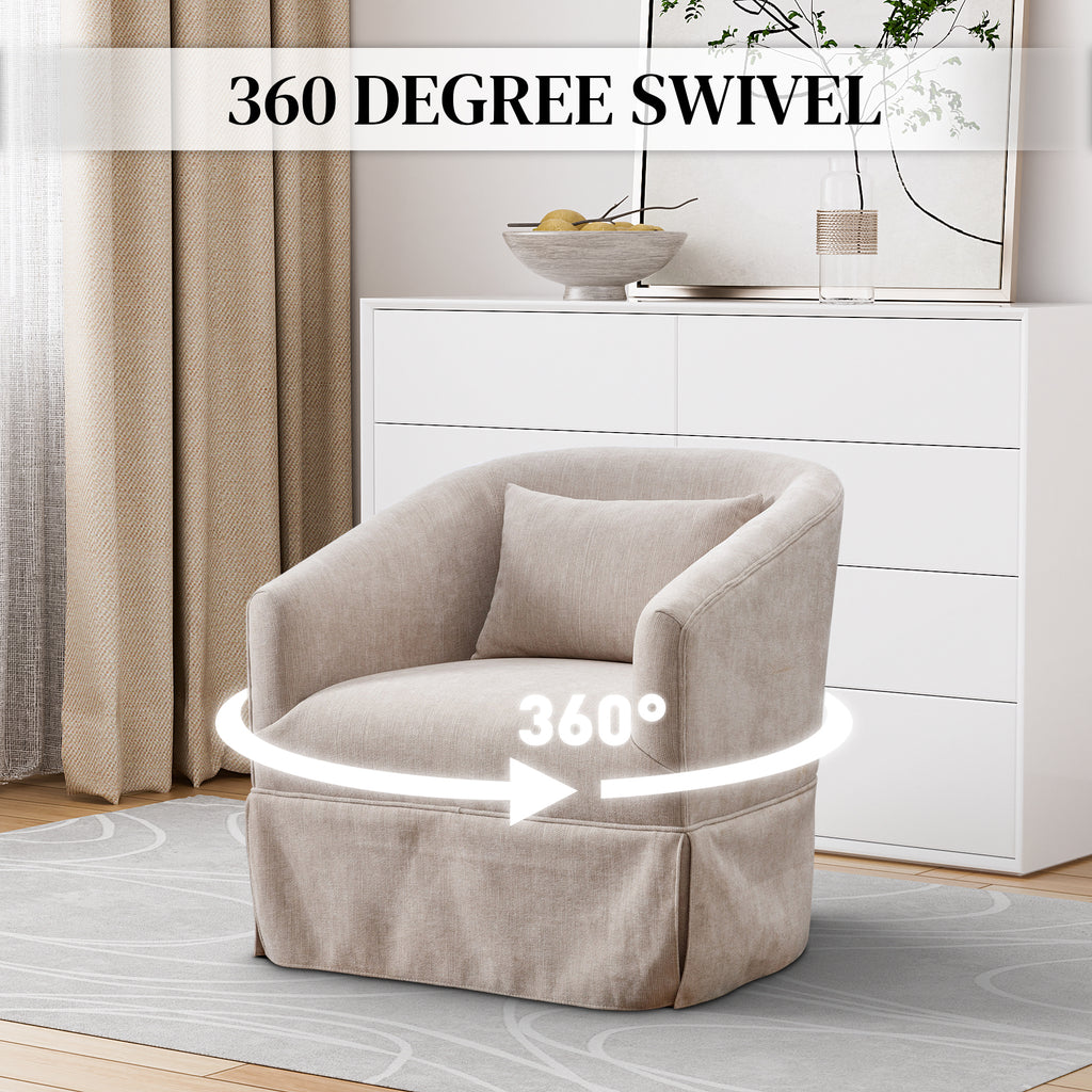 Upholstered Swivel Barrel Chair, Linen Fabric Accent Chair U880829
