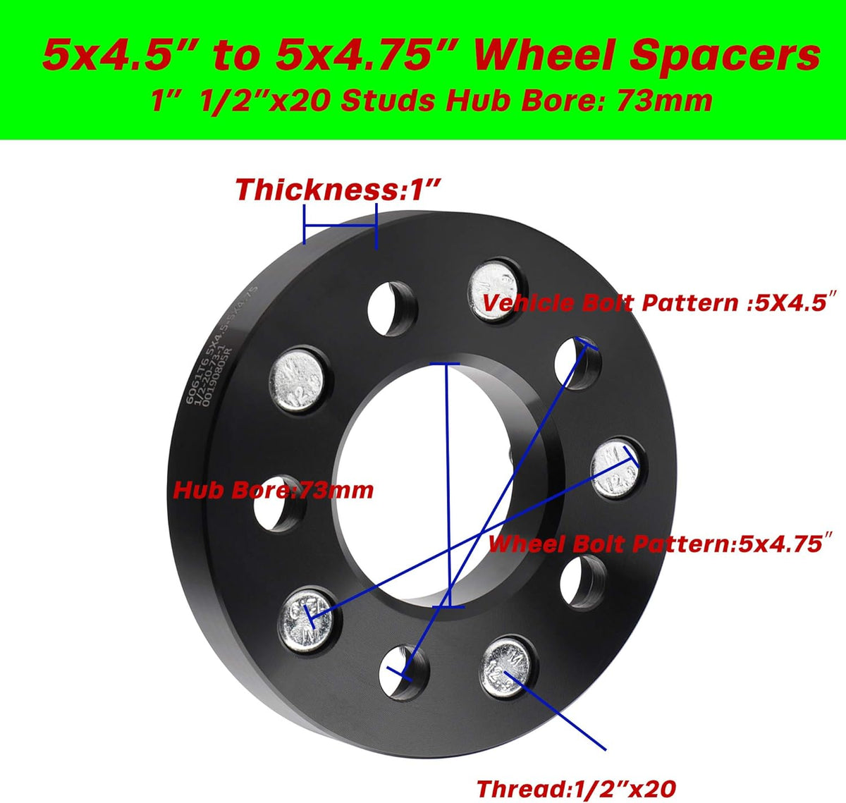 5x4.5 to 5x4.75 Wheel Adapters, 1 inch, 73mm Hub Bore S193472