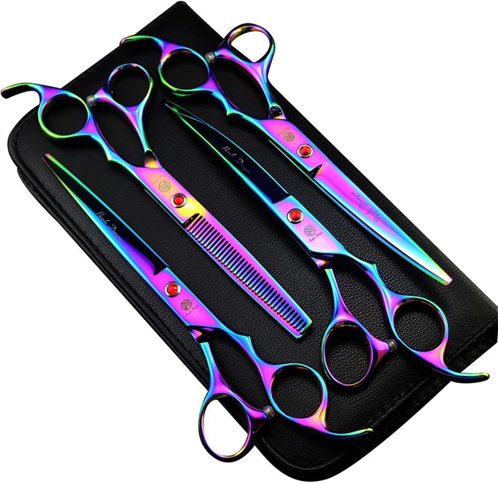 7.0 inch 4PCS Pet Grooming Scissors Kit Japan Premium Steel Straight & Curved & Thinning Blade Shears Set with Case N113