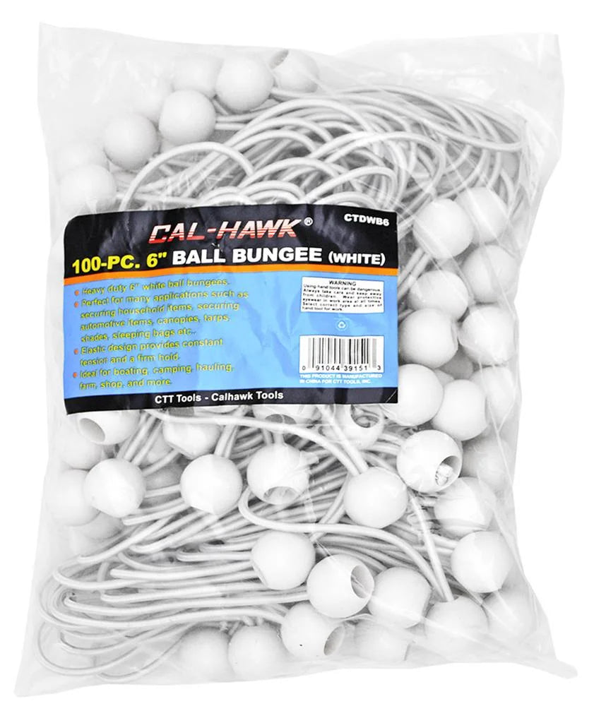 White Ball Bungee Tie Down Cord 100 Pack 6" H3399