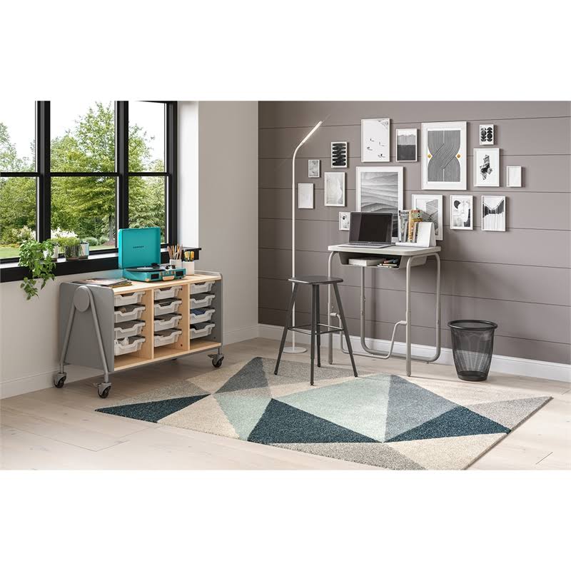 White Height Adjustable Student Desk with Book Box L45713