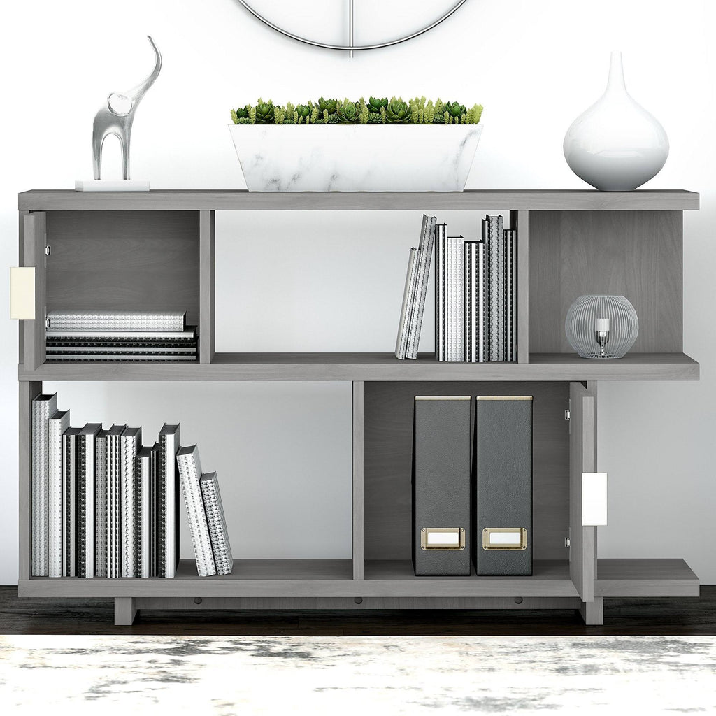 Modern Gray Writing Desk with Low Bookcase C1701