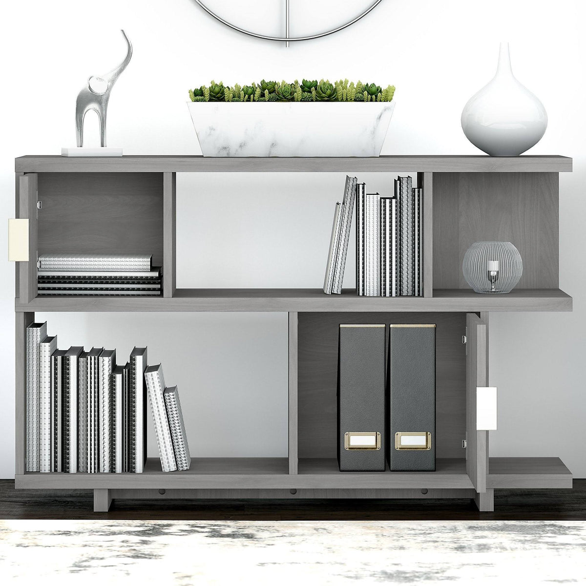 Modern Gray Writing Desk with Low Bookcase C1701