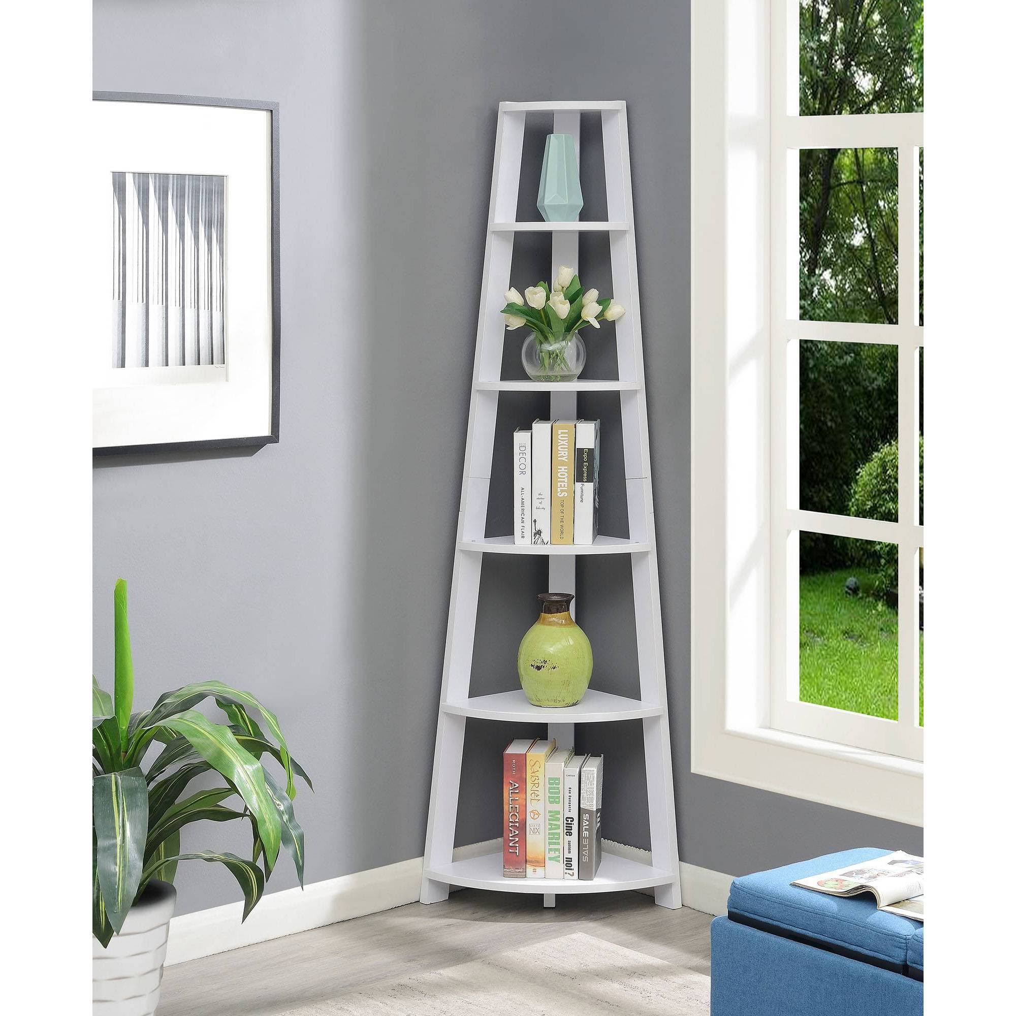 White 5 Tier Corner Bookcase N389