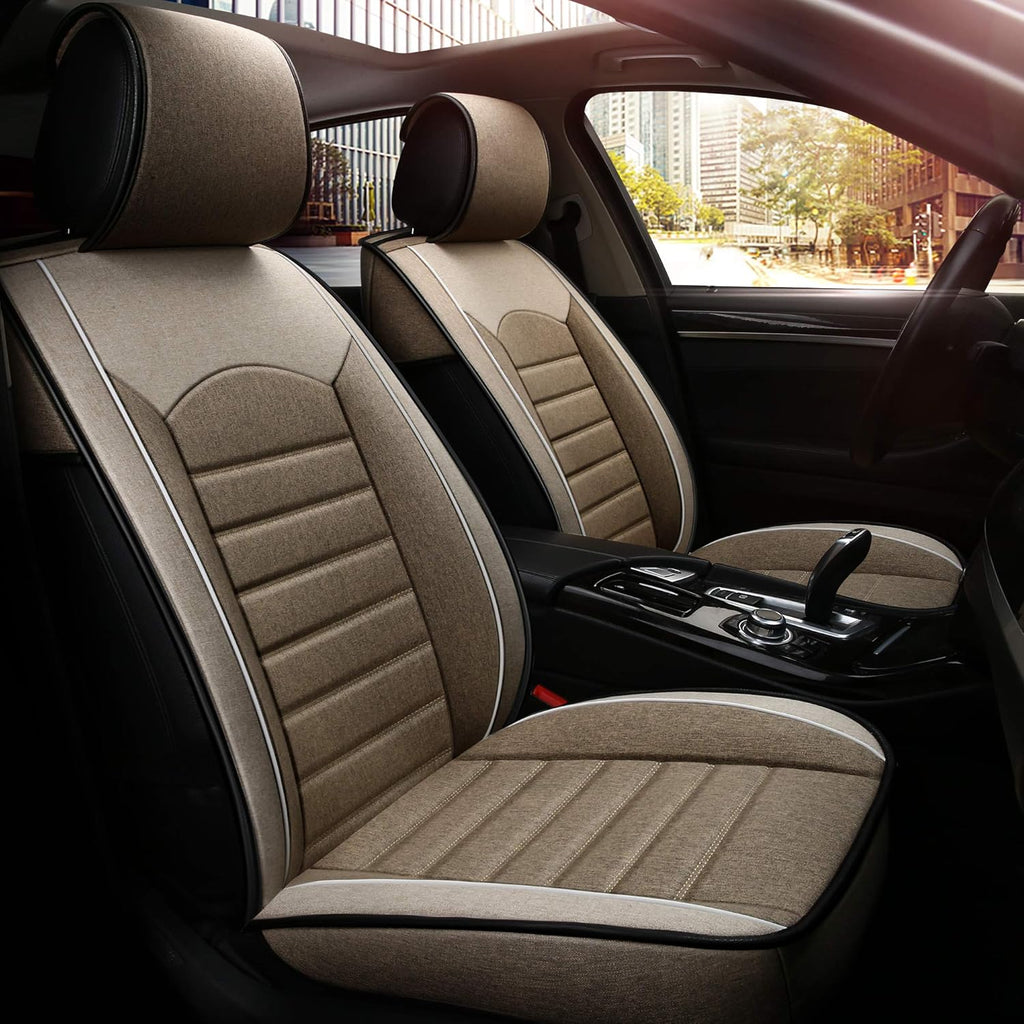 3D Grey Synthetic Linen Car Seat Covers Full Set G10569