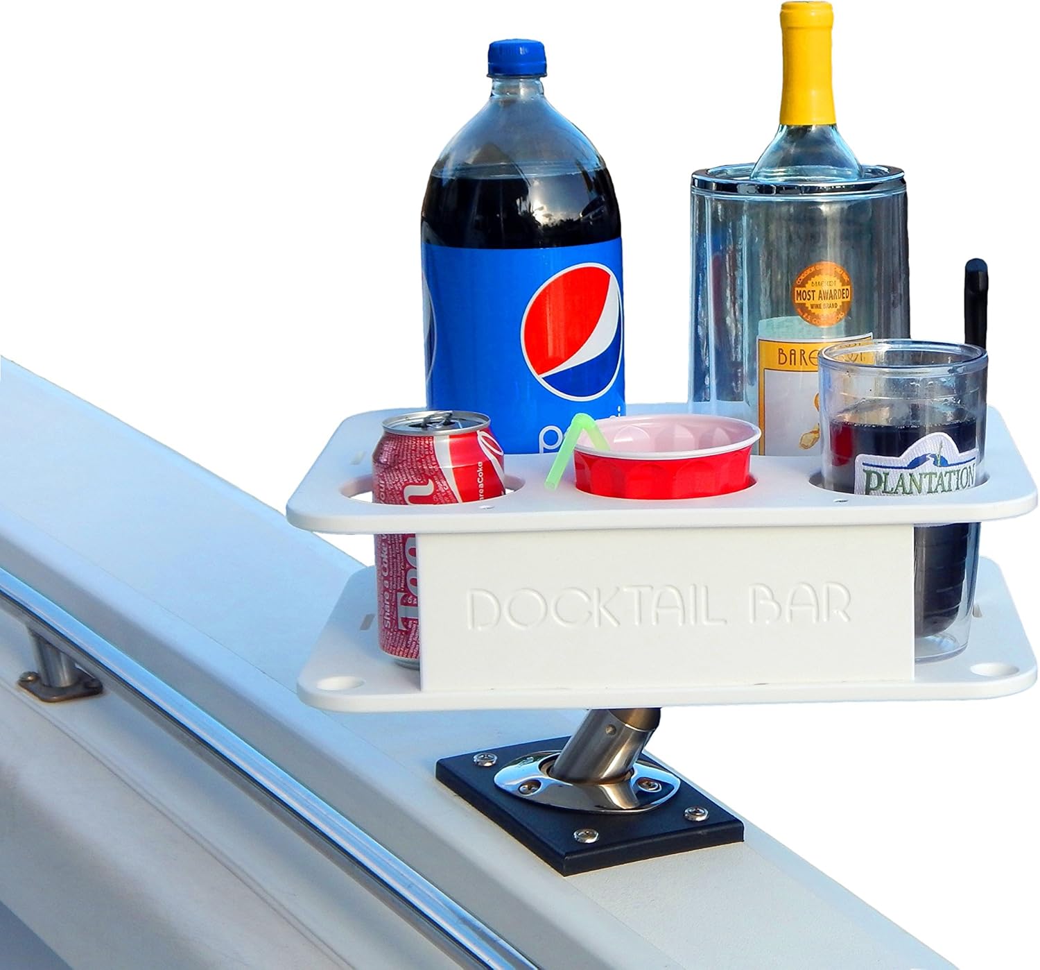White Plastic Boat Cup Holder with Rod Holder Mount T372